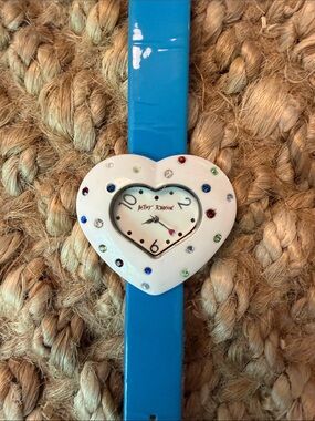 Betsey Johnson Blue Strap Heart Crystal Accent Watch